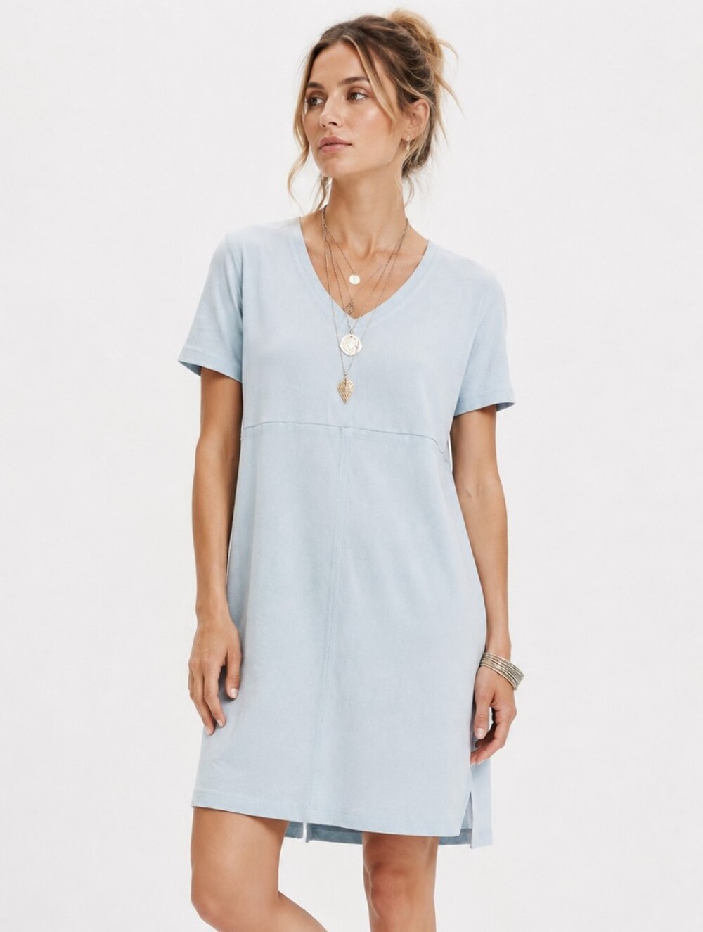 Joh Faux Suede Soft Blue Shuft Dress Short Sleeve
